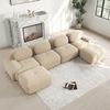 Flieks Modulares Cord Sofa 4-Sitzer mit 2x Hocker, Cloud Sofa rahmenlos, bodennah mit tiefer Sitzfläche, auch als Schlafsofa nutzbar, Beige Bild 3