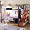 Hochbett 247 x 144,5 x 170 cm mit Schreibtisch, LED, Steckdosen und Stauraum – Metall & MDF, Schwarz Bild 5