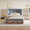 Schrankbett 140 x 200 cm, Wandbett mit Lattenrost, Wandklappbett, Vertikales schrankbett mit Lattenrost, mit Stauraumschubladen, Rattan-Design, Holzbetten, Jugendbetten, Einzelbetten, Grau Bild 2