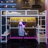Hochbett mit Eckschreibtisch, LED-Streifen, PC-Ständer, Steckdose, USB, Rausfallschutz, Regal, Schrank, 140x200cm, Kinderbett, Jugendbett, Metallbett Bild 2