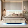 Simurq Polsterbett Schwebebett mit LED-Beleuchtung und USB, Doppelbett 140x200cm (Packung, 1-tlg, Jugendbett mit Kopfteil, Linenstoff), Schwebender visueller Effekt Bild 2