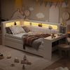 Merax Einzelbett, Polsterbett, Daybett Gepolstertes 90x200 Tagesbett mit USB-Anschlüssen und LED-Gürtel, mit Ausziehbett und Schreibtisch, Weiß Bild 2