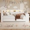 Merax Einzelbett, Polsterbett, Daybett Gepolstertes 90x200 Tagesbett mit USB-Anschlüssen und LED-Gürtel, mit Ausziehbett und Schreibtisch, Weiß Bild 3