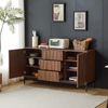 Sideboard 80x40x150 cm in dunkler Eichenmaserung mit 3 Schubladen, 2 verstellbaren Regalen und Mid-Century-Design Bild 4