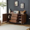Sideboard 80x40x150 cm in dunkler Eichenmaserung mit 3 Schubladen, 2 verstellbaren Regalen und Mid-Century-Design Bild 4