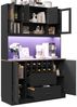 SeedWave Buffet Küchenbuffet mit LED-Beleuchtung, Weinregal, Steckdose & USB-Anschluss Größe: 120×36,3×180cm, inkl. 2 Glastüren, viel Stauruam Bild 5