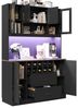 SeedWave Buffet Küchenbuffet mit LED-Beleuchtung, Weinregal, Steckdose & USB-Anschluss Größe: 120×36,3×180cm, inkl. 2 Glastüren, viel Stauruam Bild 4