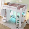 Hochbett mit LED-Streifen, Kleiderstange, Schreibtisch, Lattenrost, Leiter, Schubladen, Schrank, Regal, Rausfallschutz und USB, 90x200 cm, Kinderbett, Kiefer Bild 4