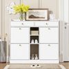 OKWISH Schuhschrank für Flure und Eingangsbereiche (Schuhbank, Schuhregal, Schuhkommode, 1-St, mit 4 Klapptüren, 2 Schubladen, 3 offenen Fächern) 110 x 26 x 100 cm Bild 2
