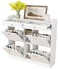OKWISH Schuhschrank für Flure und Eingangsbereiche (Schuhbank, Schuhregal, Schuhkommode, 1-St, mit 4 Klapptüren, 2 Schubladen, 3 offenen Fächern) 110 x 26 x 100 cm Bild 4