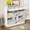 OKWISH Schuhschrank für Flure und Eingangsbereiche (Schuhbank, Schuhregal, Schuhkommode, 1-St, mit 4 Klapptüren, 2 Schubladen, 3 offenen Fächern) 110 x 26 x 100 cm Bild 3