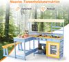 Matschküche mit Picknicktisch für Kinder Spielküche aus Tannenholz mit eingebauter Bank Blau Bild 5