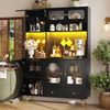 Modernes Sideboard mit LED-Beleuchtung , Hoher Küchenschrank mit USB-Anschlüssen und Steckdosen, Hochschrank für Küche & Wohnzimmer, Aufbewahrungsschrank mit Lochwand, Schublade & Glasböden, Schwarz Bild 5