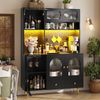 Modernes Sideboard mit LED-Beleuchtung , Hoher Küchenschrank mit USB-Anschlüssen und Steckdosen, Hochschrank für Küche & Wohnzimmer, Aufbewahrungsschrank mit Lochwand, Schublade & Glasböden, Schwarz Bild 3
