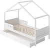 Bellabino 'Bela' Hausbett 90x200 cm mit großer Schublade, weiß, Kiefer Massivholz, Montessori Kinderbett mit Stauraum, inkl. Rausfallschutz und Lattenrost Bild 2