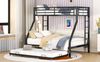 Etagenbett Metall mit Ausziehbett & 2 Leitern, 90x200/140x200 cm, Schwarz, ohne Matratze Bild 2