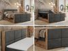 Doppelbett, Boxspringbett mit zwei Multipocket-Matratzen und ein Topper, Bettkästen, Eiche Wotan Holzrahmen, genähtes Kopfteil und Front - ALBERO 2 KING DUO - 200 x 200 cm - Dunkelgrau Velours - H3 Bild 2