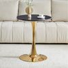 STILVORA Couchtisch runder Beistelltisch Sofatisch Wohnzimmertisch in Marmor-Optik (Kaffeetisch, Verstärkte, weitläufige und ebene Tischplatte, Großzügiger Beinfreiraum, Einfache Montage), Holzmaserungs-Optik Bild 2
