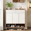 Flieks Schuhschrank mit 2 Schubladen, 3 Türen und 2 offenen Fächern Weiß+Natur (90x35x100 cm, 1-St) Mehrzweckschrank Schuhkommode mit verstellbarer Einlegeböden Holzoptik Bild 2