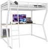Hochbett 140x200 cm, Metallrahmen & MDF, mit Ambientelicht, integriertem Schreibtisch und Steckdose/USB, sicheres Geländer，Weiß Bild 5