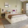 Schlafzimmer-Set Samt, mit 2 Nachttischen, USB-Ladung & 4 Schubladen, 180x200 cm, Beige, ohne Matratze Bild 1