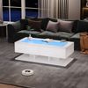 Couchtisch, Hochglanz Sofatisch mit Schubladen, Glasplatte und LED-Licht, MDF + Glas, Weiß, 100×50×35 cm Bild 2
