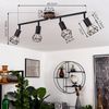 »Borio«, Deckenlampe im Retro/Vintage Design aus Metall/Holz in Schwarz/Natur, Leuchte m. verstellbaren Schirmen in Gitter-Optik u. Lichteffekt, 4-flammig, 4 x E14-Fassung max. 40 Watt Bild 3