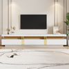 Merax 200cm Lowboard TV-Schrank mit Marmor-Optik, TV-Board, TV-Kommode, Für Fernseher bis 90 Zoll, Drei Schubladen und 1 Kabelmanagement, Weiß Bild 3
