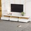 Merax 200cm Lowboard TV-Schrank mit Marmor-Optik, TV-Board, TV-Kommode, Für Fernseher bis 90 Zoll, Drei Schubladen und 1 Kabelmanagement, Weiß Bild 2