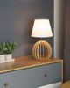 'Samo' Tischlampe Weiß Holz 41 cm Stoffschirm Lampenfuß in Gitteroptik Kabel mit Schalter Landhausstil Bild 3