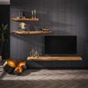 Wandregal Akazienholz massiv, modernes Design mit Baumkante, Natur, 150 cm breit Bild 2