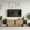 TV-Schrank 180 x 40 x 55 cm, TV-Lowboard aus Spanplatte in Holzoptik mit Schwarz, 2 Türen und offenen Fächern Bild 2