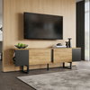 TV-Schrank 180 x 40 x 55 cm, TV-Lowboard aus Spanplatte in Holzoptik mit Schwarz, 2 Türen und offenen Fächern Bild 3