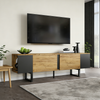 TV-Schrank 180 x 40 x 55 cm, TV-Lowboard aus Spanplatte in Holzoptik mit Schwarz, 2 Türen und offenen Fächern Bild 4