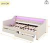 Bett 90x200 cm, Daybett aus Leinen & MDF mit LED-Ambiente, 2 Schubladen und USB-Anschluss,Beige Bild 4