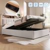 Polsterbett 140x200 cm mit verstellbarem Kopfteil, Steckdosen & USB/Type-C,Stauraum,Leinenstoff beige Bild 1