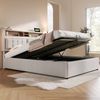 Polsterbett 140x200 cm mit verstellbarem Kopfteil, Steckdosen & USB/Type-C,Stauraum,Leinenstoff beige Bild 5