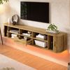 Merax Lowboard mit LED-Beleuchtung, Wandhängendes TV-Board mit vertikaler Rillenfront (1 St), Schwebender TV-Schrank mit 2 Schiebetüren & Stauraum, 175 x 30 x 30 cm Bild 3