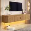 Merax Lowboard mit LED-Beleuchtung, Wandhängendes TV-Board mit vertikaler Rillenfront (1 St), Schwebender TV-Schrank mit 2 Schiebetüren & Stauraum, 175 x 30 x 30 cm Bild 4