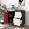 Sideboard-Buffetschrank in Schwarz mit roten Türen und 2 Schubladen – Viel Stauraum für Küche und Esszimmer Bild 5