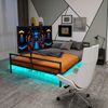 Metallbett mit LED-Beleuchtung & Monitorhalterung, Schwarz, ohne Matratze Bild 2