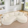 OKWISH Sofa Inkl. Getränkehalter & Kissen, vakuumverpackt, für Wohnzimmer, Bogenförmiges Design, weicher Cordstoff in Beige 1 Teile, 3-Sitzer Kompressionssofa mit rechte Chaiselongue Bild 3