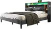 Polsterbett 160×200 cm aus Massivholz mit LED-Beleuchtung und USB-Ladestation, grau Bild 2