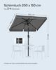 Songmics Sonnenschirm ohne Aufbewahrungstasche, ohne Ständer, UPF 50+, Stahl / Polyester, Grau, 200 x 150 cm Bild 4