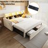 Ausziehbares Polsterbett Schlafsofa 90/180x190 cm, Kopfteil mit integrierten Staufächern, LED-Lichtleiste und Ladesteckdosen, Mit Zwei Schubladen und Lattenrost, Samtstoff Beige Bild 5