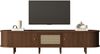 SeedWave Lowboard Retro TV Schrank Gestreifter TV Ständer mit Schiebetüren, Schublade, Schublade mit Kunststoff-Rattan, Vier verstellbare Füße Bild 5