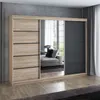 A&J MöbelLand 'Viluno 2' Schwebetürenschrank mit 4 Schubladen und Spiegel, Spanplatte, 215 x 59,5 x 200 cm, Natur / Schwarz / Natur Bild 2