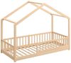 CADANI Kinderbett Malte Hausbett Bodenbett Rausfallschutz abnehmbar bis 200 kg belastbar (90x200 cm, Montessori Kinder- & Jugendbett aus Kiefer Massivholz), inkl. stabilem Roll-Lattenrost, langfristig nutzbar, Natur Bild 2