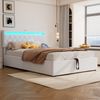 140*200 cm flaches Bett, gepolstertes Bett, Umgebungslicht am Bett, Bett kann angehoben und abgesenkt werden, USB- und Typ-C-Steckdose am Bett, großer Stauraum, weiß Bild 3