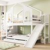 Hausförmiges Etagenbett 90×200 mit Rutsche, Aufbewahrungsleiter, Regalfächern und Schubladen – Kinderbett für Spiel & Schlaf Bild 2